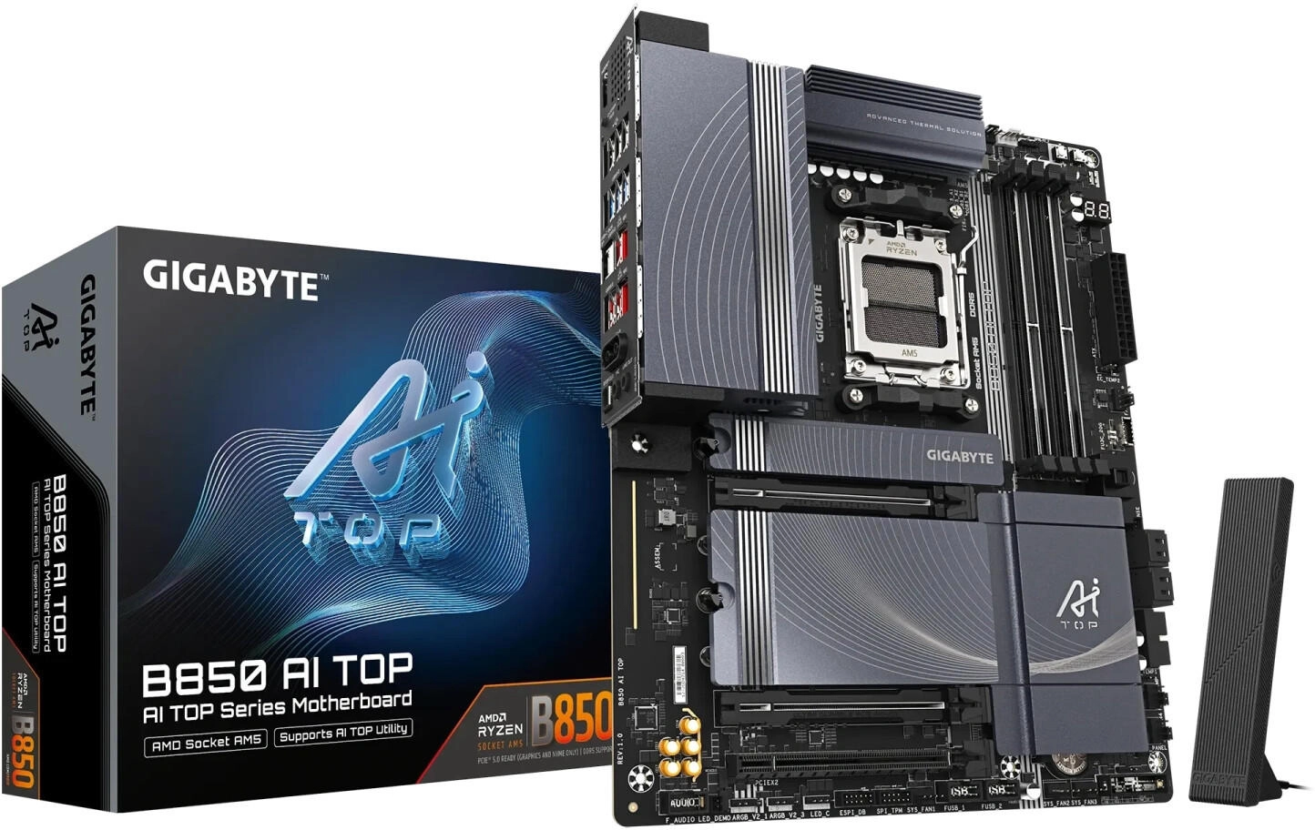 GIGABYTE B850 AI TOP Mainboard | Für AMD Ryzen 9000 CPUs | DDR5 Bis 8600MHz, WiFi 7, 10 GbE LAN