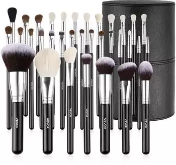 VEVOR Makeup Pinselset 34-teilig, Holzgriff, Reise-Etui (SS-34)
