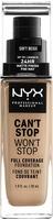 NYX Professional Makeup Can't Stop Won't Stop Full Coverage Foundation Soft Beige 30