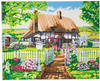 Cottage mit Rosen, Kristallkunst mit vorgespannter Leinwand auf Holzrahmen