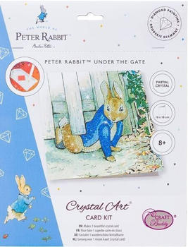 Craft Buddy Crystal Art Cards, Peter Rabbit, Peter Hase unter dem Zaun, 18x18 cm Kunstkarte