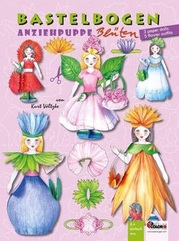 Atelier Color Anziehpuppe Blüten Bastelbogen mit 3 Puppen aus Papier und 5 Outfits