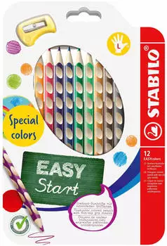STABILO Buntstift Ergonomisch für Linkshänder, EASYcolors, 12er Set mit Spitzer