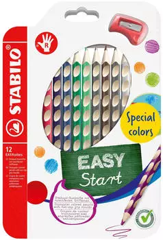 STABILO Buntstift Ergonomisch für Rechtshänder, EASYcolors, 12er Set mit Spitzer