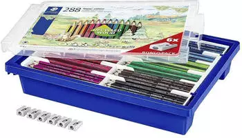 Staedtler Buntstifte Noris Colour 187 G288, farbig sortiert, aus Upcycled Wood, 288 Stück