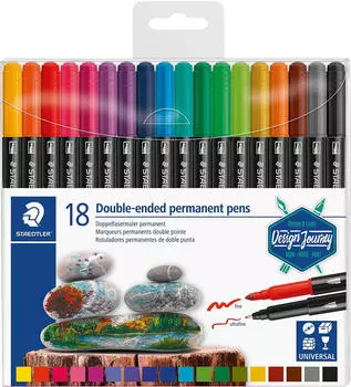 Staedtler Filzstifte 3187 TB18, Design Journey, Doppelfasermaler 0,5 und 3,0 mm, 18 Stück