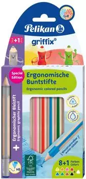 Pelikan Buntstifte griffix Mix Set, 701334, farbig sortiert, inkl. Bleistift, 9 St&uuml;ck