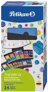Pelikan ProColor 735 Schwarz Deckfarbkasten Deckwei&szlig; 2 Wasserboxen 24 Farben (701228)