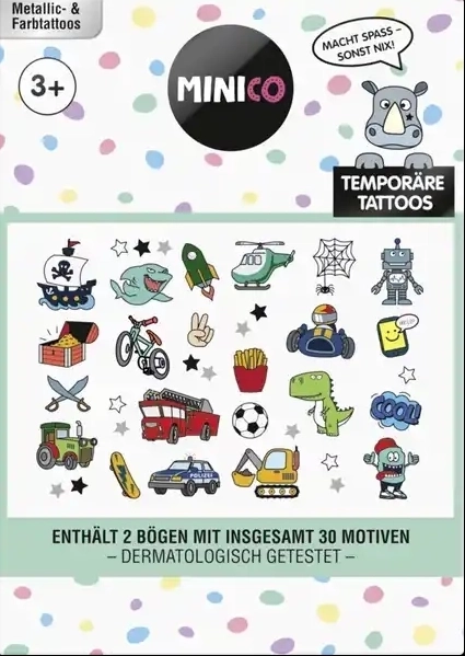 Minico Temporäre Tattoos Metallic- & Farbtattoos mit 30 Motiven, Set 02, 2 Bögen
