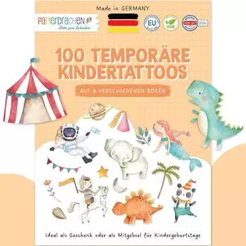 Papierdrachen 100 Kindertattoos, bunter Mix Set 05, 6 B&ouml;gen