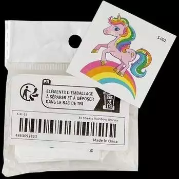 30 Sheets Rainbow Unicorn Instant Tattoo