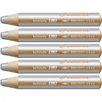 STABILO woody 3 in 1 Multistift silber 5er Pack