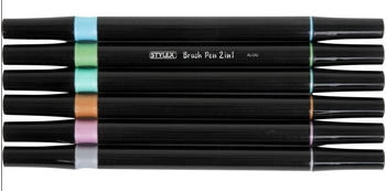Stylex Brush-Pen 2 in 1 Metallic, 32840, farbig sortiert, 2 Spitzen 1-2mm und 1-5mm, 6 Stück