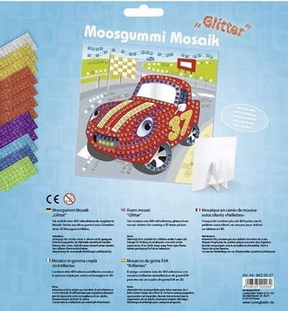Ursus Kinder-Bastelsets Moosgummi Mosaiken Glitter Rennwagen, Bastelset aus Moosgummi-Stickern, ca. 25x25cm