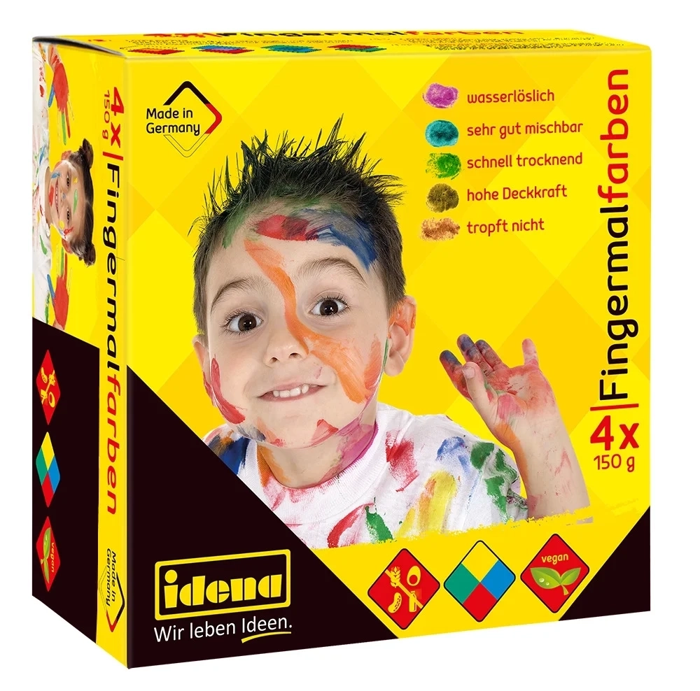 Idena Fingermalfarben 4er Set, gelb, rot, grün, blau