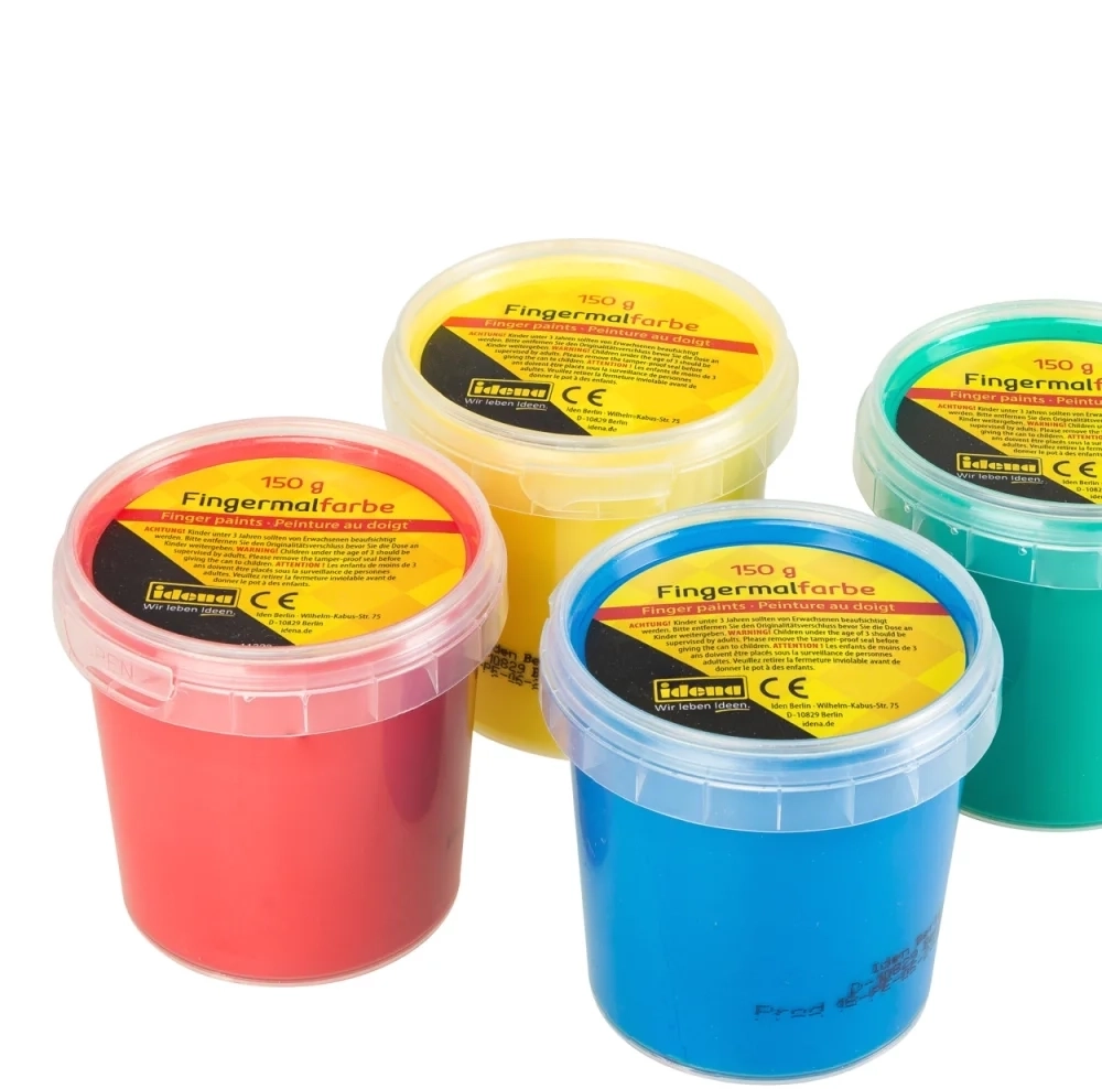 Idena Fingermalfarben 4er Set, gelb, rot, grün, blau
