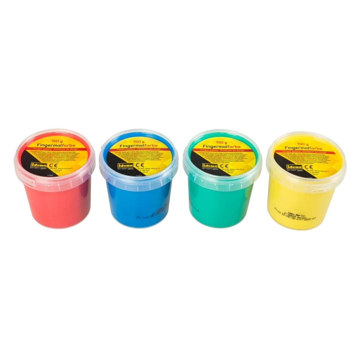 Idena Fingermalfarben 4er Set, gelb, rot, grün, blau
