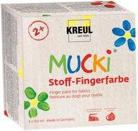 KREUL 28400 - Mucki Stoff-Fingerfarbe, 4 x 150 ml Gelb, Rot, Gr&uuml;n, Blau,