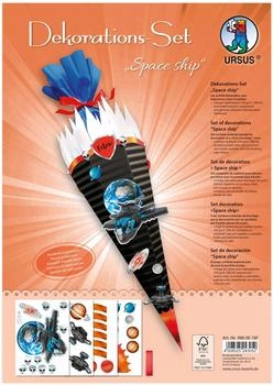 Ursus Dekorations-Set Raumschiff/Spaceship DIN A4 mit 4 Bogen Bastelkarton und Satinband (9880018F)