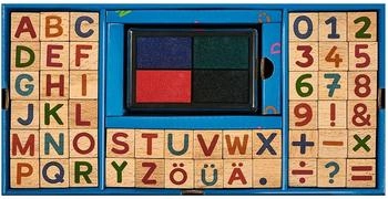 moses. Verlag Großes Stempelset mit 48 Holzstempeln für Kinder, Zahlen und Buchstaben für Schreib- und Rechenübungen, Bunt (26241)