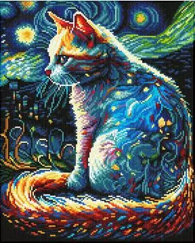 Green Board Games Needle Art World Diamond Painting Katze bei Nacht