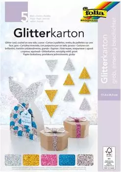 Folia Fotokarton Glitterkarton grob 17,4 x 24,5 cm, 5 Farben sortiert, 390g/m&sup2;, 5 Blatt
