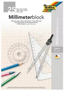 Folia Millimeterpapier 8200/25, A4, 80g/qm, roter Druck, 25 Blatt