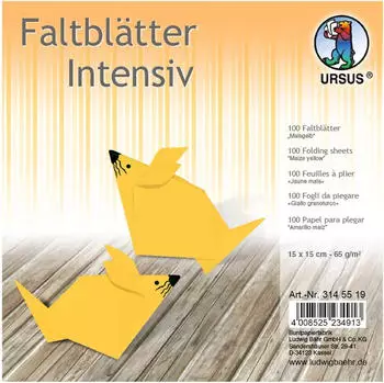 Ursus Faltbl&auml;tter Intensiv Uni 65g 15x15cm 100 Blatt maisgelb