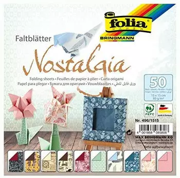 Folia Faltbl&auml;tter 496/1515 Nostalgia, 15 x 15cm, 80g/m&sup2;, 10 Motive sortiert, 50 Blatt