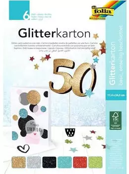 Folia Fotokarton Glitterkarton Basic 17,4 x 24,5cm, 6 Farben sortiert, 300g/m&sup2;, 6 Blatt