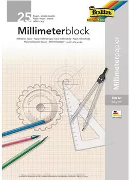 Folia Millimeterpapier 8230/25, A3, 80g/qm, roter Druck, 25 Blatt
