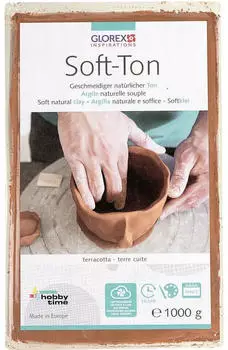 Glorex Soft-Ton Modelliermasse gebrauchsfertig weich lufth&auml;rtend und ofenh&auml;rtend terracotta 1 kg