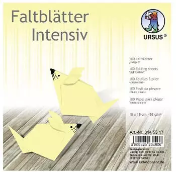 Ursus Faltbl&auml;tter Intensiv Uni 65g 15x15cm 100 Blatt hellgelb
