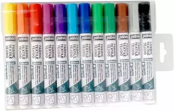 Pébéo 7A Textilmarker Set 12 Farben, Rundspitze 4mm (803511)