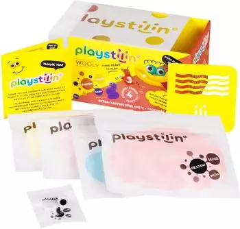TrendAlliance Playstilin Wooly Extra fluffige Knete- Box 4fach farbl. sort.
