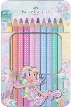 Faber-Castell Jumbo Sparkle Pastell Buntstifte, 10er Metalletui (210910)