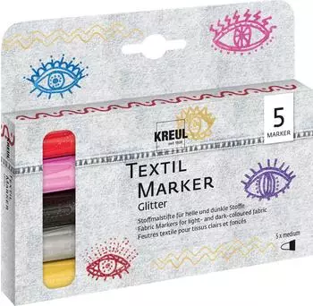 Kreul Textil Marker Glitter medium 2-4mm, 5er Set (92651)