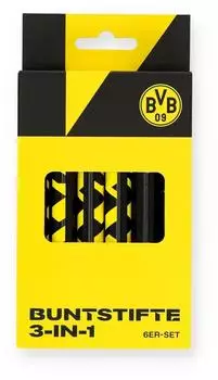 BVB Borussia Dortmund 3-in-1 Buntstifte/Wachsmaler 6er-Set mit Anspitzer