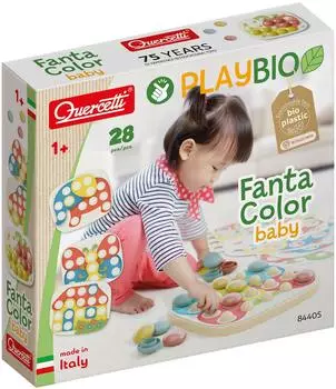 Quercetti PlayBio FantaColor Baby Mosaik-Steckspiel aus Biokunststoff, 28 Teile (84405)
