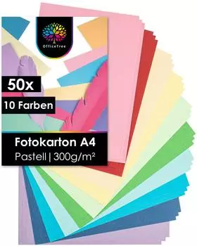 OfficeTree Tonkarton A4 pastell, 300g/m&sup2;, 10 Farben sortiert (1576)