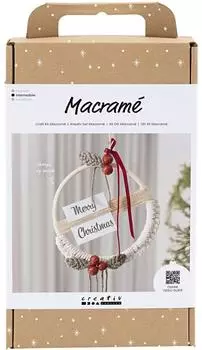 Creativ Company Kreativ Set Makramee Adventskranz, moosgrün/weihnachtsrot/naturweiß (977699)