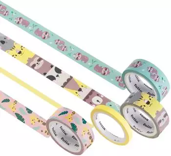 Folia Washi-Tape 26457 Hotfoil, mit Glanzeffekt, Wildlife, 4 Rollen