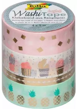 Folia Washi-Tape 26418 Hotfoil, mit Glanzeffekt, gold, 4 Rollen