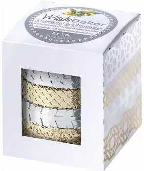 Folia Washi-Tape 29402 Hotfoil, mit Glanzeffekt, silber und gold, 4 Rollen