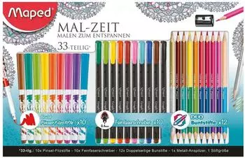Maped Mal-Zeit Malset Brush-Pen, Fineliner, Buntstifte, 33-tlg. (M897418)