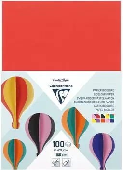 Clairefontaine Zweifarbiger Bastelkarton A4 150g/m&sup2;, 100 Bogen, sortiert (457299C)