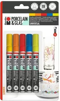 Marabu Porcelain & Glas Painter "Summer" 3er-Set, 1-2mm Spitze (012300083)