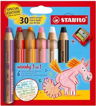 STABILO woody 3 in 1 Multitalentstift, 6er Etui Einhorn (EO8806-4-1)