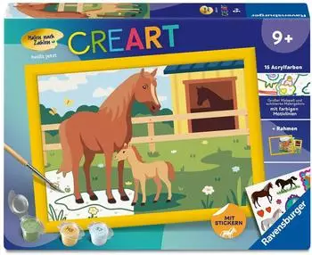 Ravensburger CreArt Malen nach Zahlen Kinder - Pferdemama und Fohlen