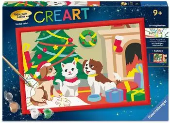 Ravensburger CreArt Malen nach Zahlen Kinder - Pfoten-Weihnachten